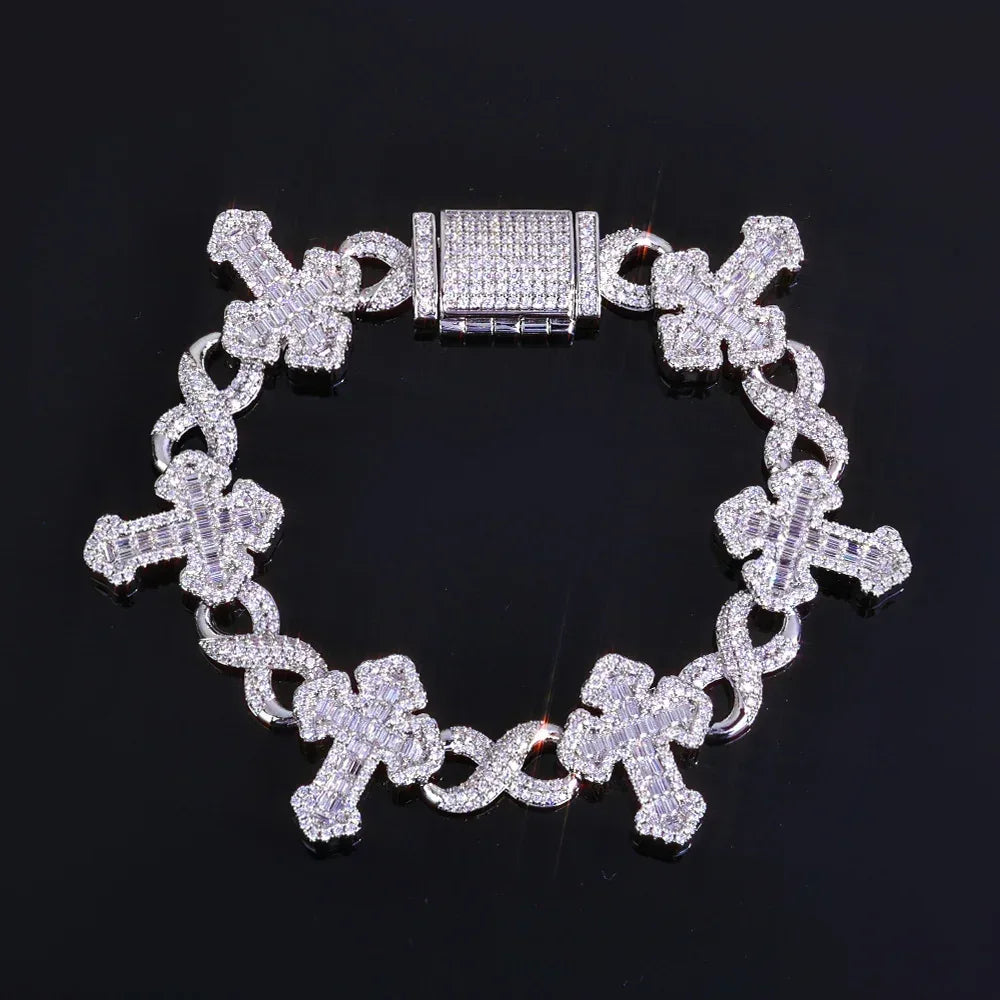 15mm Full Zircon Zero Link Bracelet Square-Cut Detail Gold Chain Rapper Style for Men | Caratix Jewelry - CaratixJewelry
